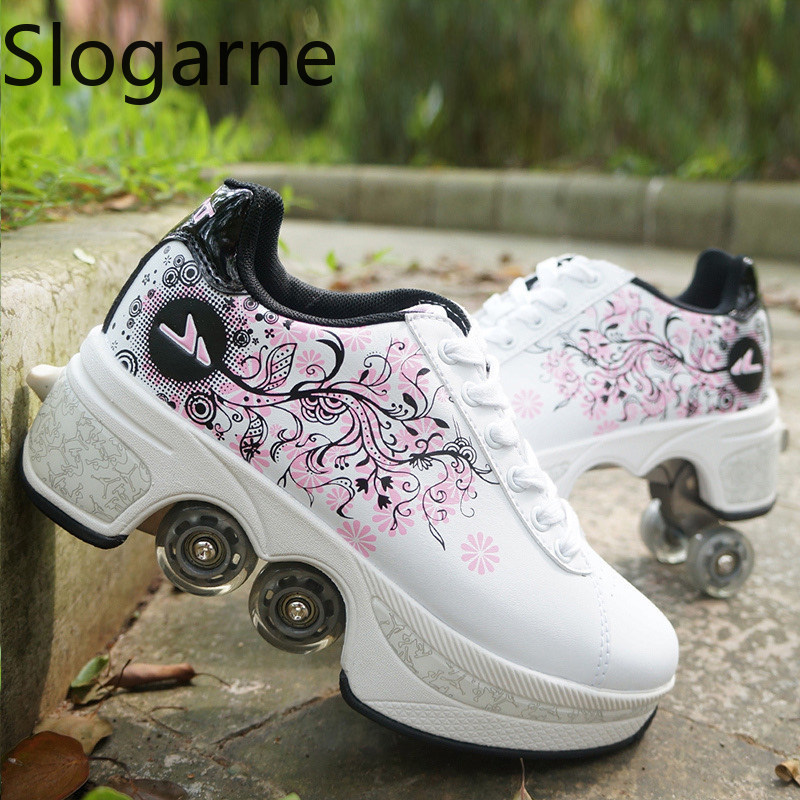 Women Shoes Waterproof - Women 4 Wheels Deformation Roller Skates