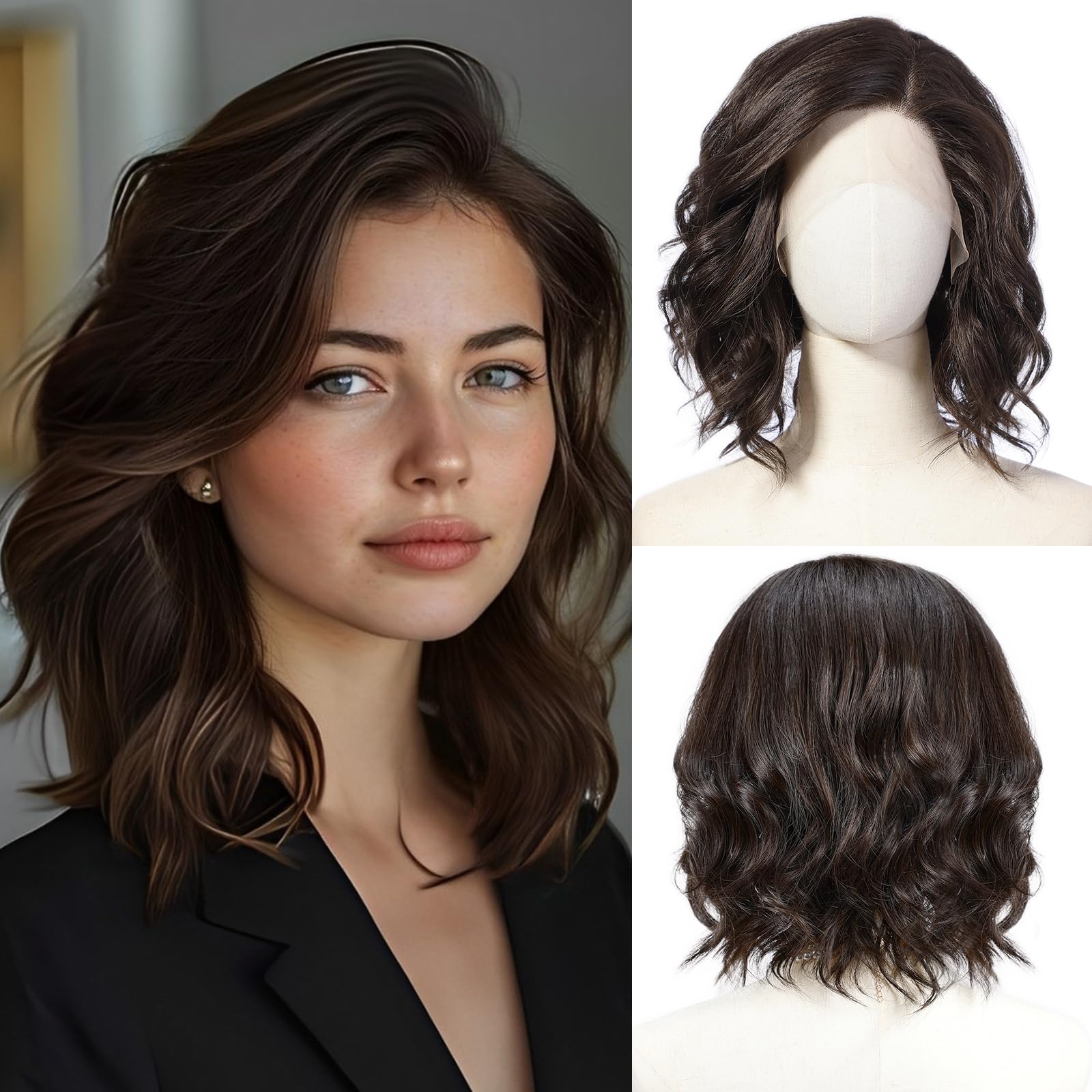 Women'S Shoes Bobs - Side Part Wavy Synthetic Wig Dark