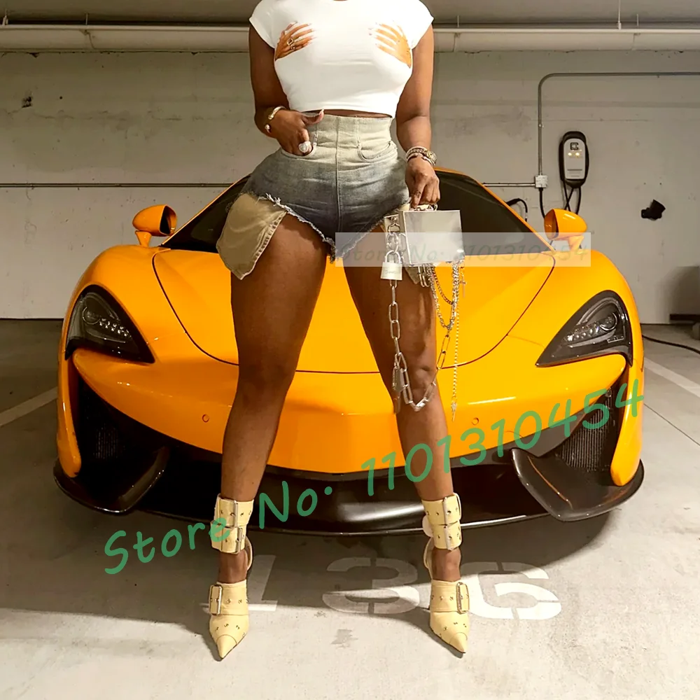 Yellow Multi Buckles Pointy Sa - Wide Fit Heels review and price