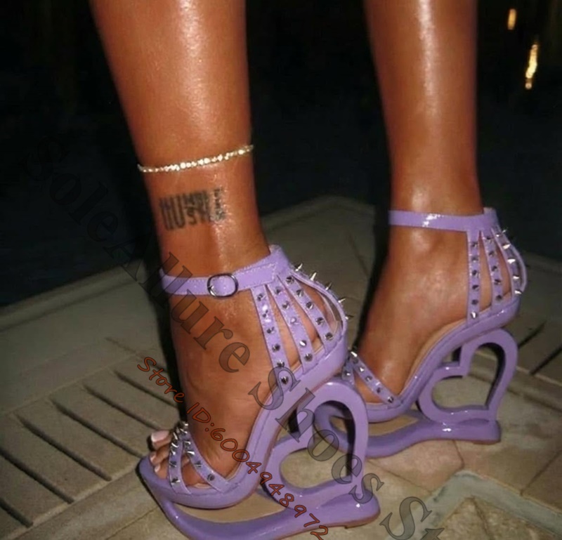 Hot Pink Spike Stud Caged Hear - Wide Fit Heels review and price